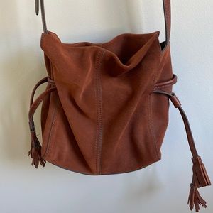 Brown Suede Fossil Rayna Drawstring Purse